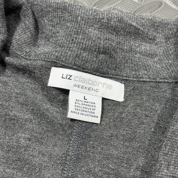 Liz Claiborne Weekend Sweater Womens Large Gray Knit Open Front Cardigan Stretch - Picture 4 of 6